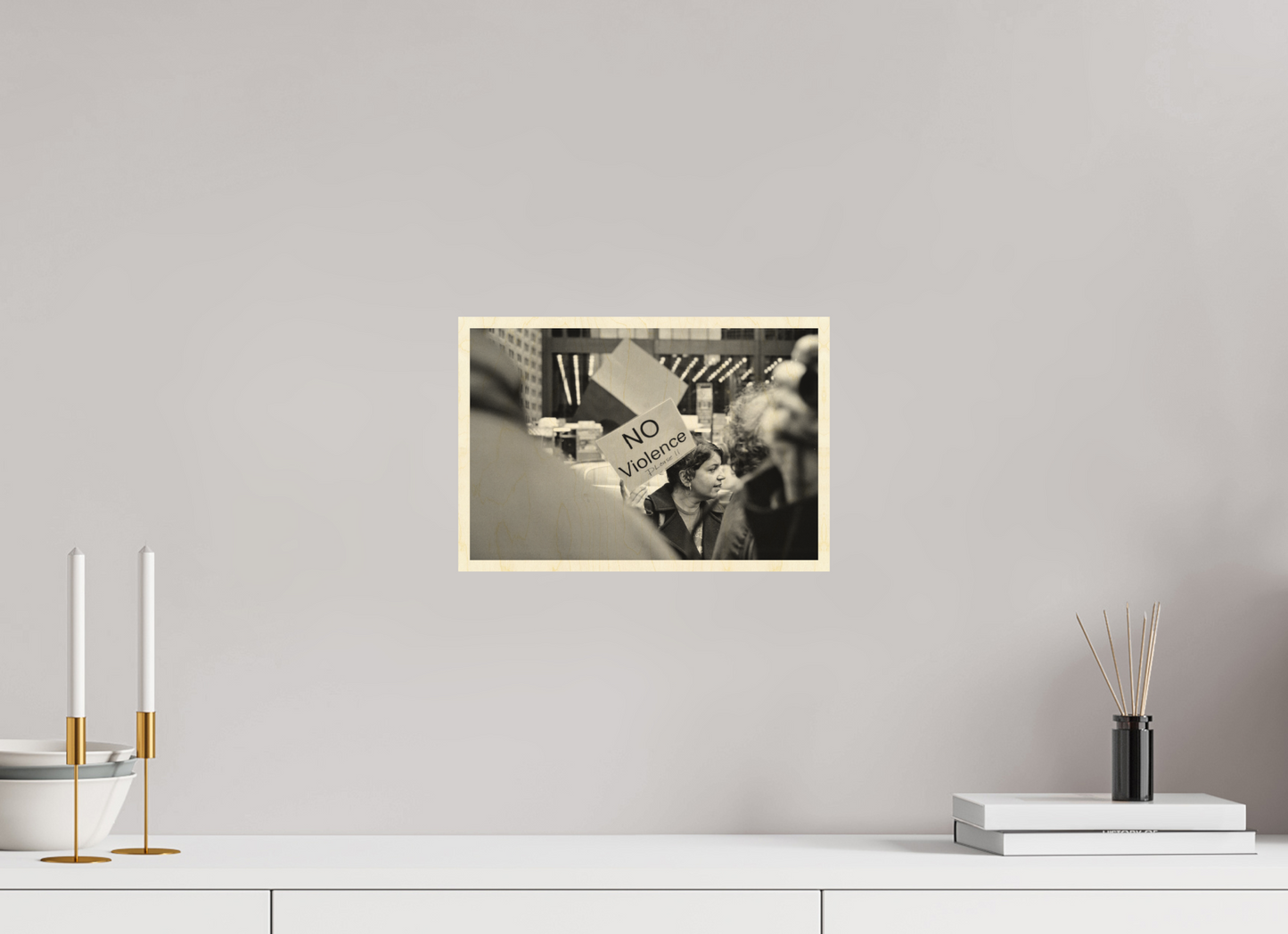12 x 8″, Direct Print on Wood No Violence, Please